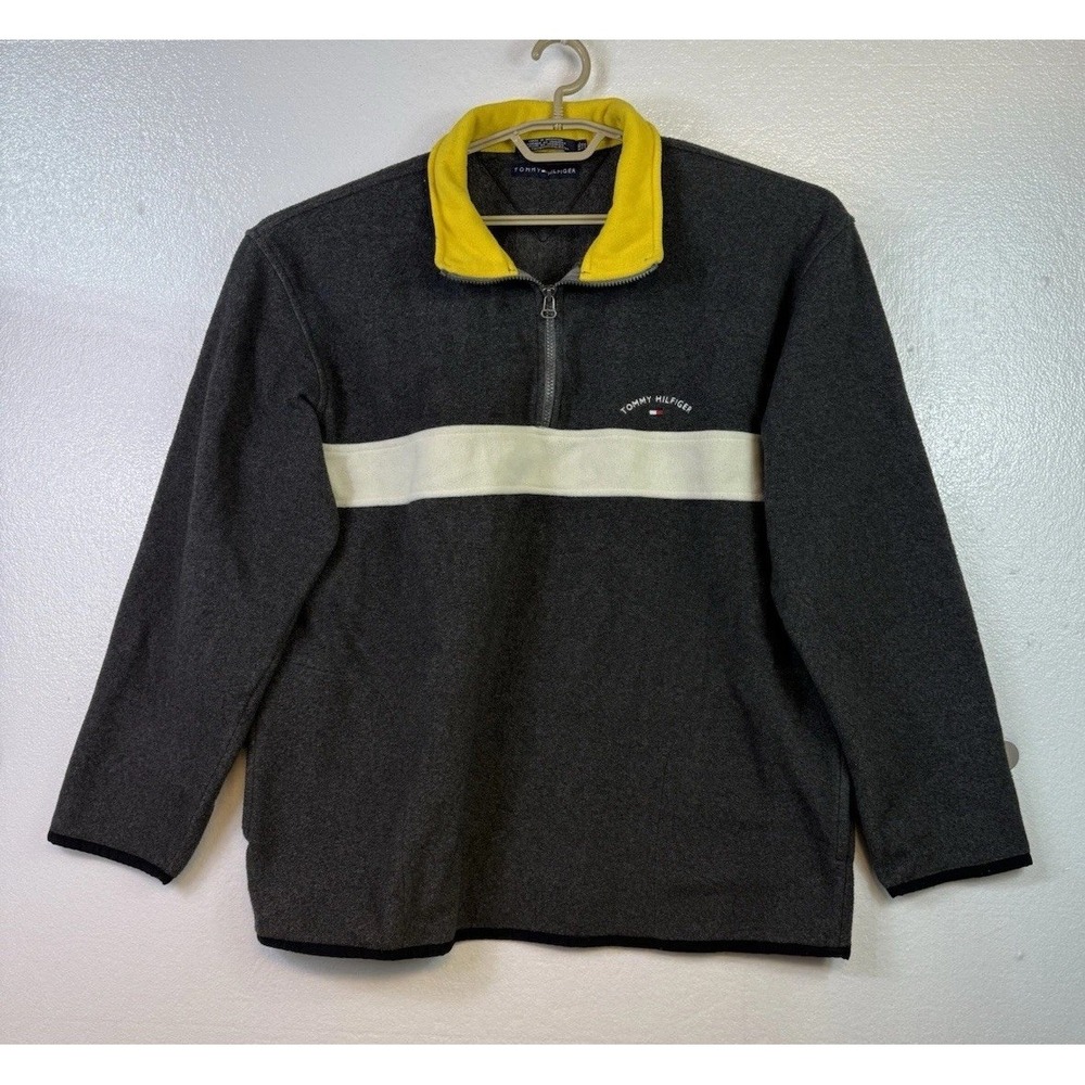 Vtg tommy hilfiger fleece pullover Sz XXL Gray Sweatshirt 1/4 Zip Jacket Hipster